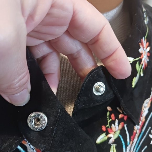 Vintage Size Large Avanti Womens Suede Jacket Leather Black Floral Embroidered - Picture 7 of 16